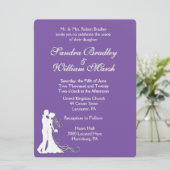 Bride en Groom Royal Paars Wedding Kaart (Staand voorkant)