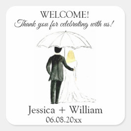 Bride en Groom Rustic Modern Wedding Vierkante Sticker