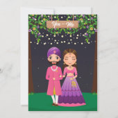 Bride en groom schattige indiase jurk cartoon kaart (Achterkant)