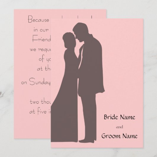 Bride en groom Silhouette Invitation Kaart (Voorkant / Achterkant)