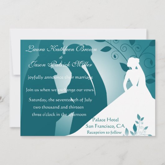 Bride en Groom Silhouette Wedding Invitation Kaart (Voorkant)
