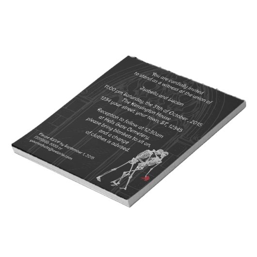 Bride en Groom Skeletons Gothic Weddenschap Notitieblok (Linkerzijde)