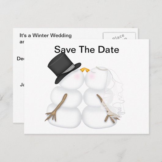 BRIDE EN GROOM Snowman Aankondigingskaart (Voorkant / Achterkant)