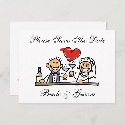 Bride en Groom sparen de Data Card Aankondigingskaart (Voorkant / Achterkant)