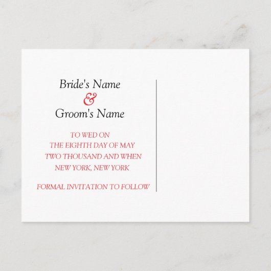 Bride en Groom sparen de Data Card Aankondigingskaart (Achterkant)