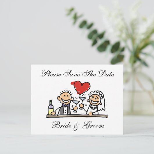 Bride en Groom sparen de Data Card Aankondigingskaart (Staand voorkant)
