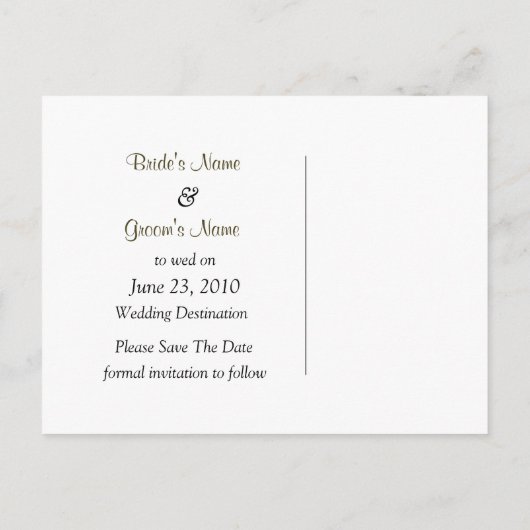 Bride en Groom sparen de Dates Briefkaarten (Achterkant)