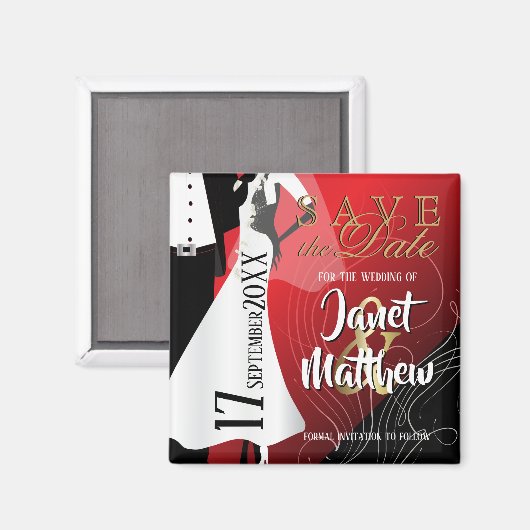 Bride en Groom - sparen de Datum - Rood Magneet (Voorkant / Achterkant)