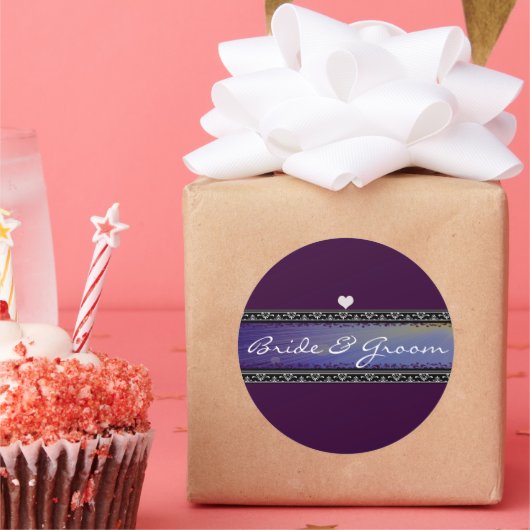 Bride en Groom Sun Rays Vellum and Borders Ronde Sticker (Feest)