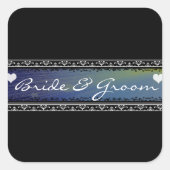 Bride en Groom Sun Rays Vellum and Borders Vierkante Sticker (Voorkant)