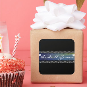 Bride en Groom Sun Rays Vellum and Borders Vierkante Sticker