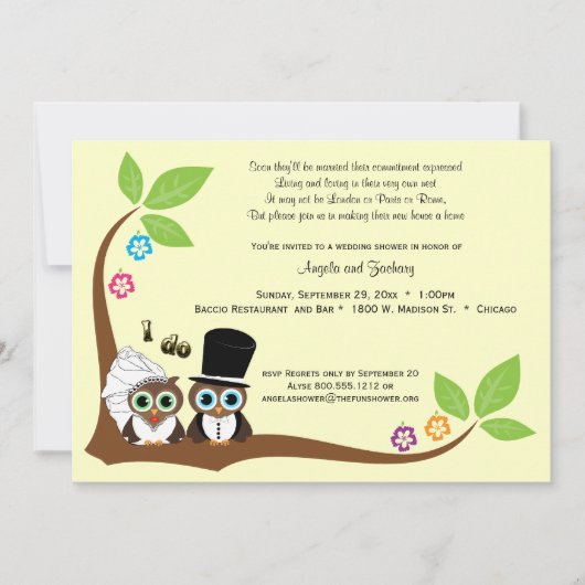 Bride en Groom Tree Owls Wedding Shower Kaart (Voorkant)