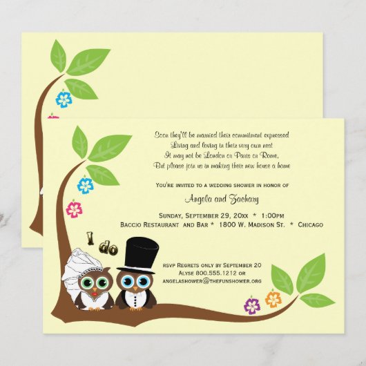 Bride en Groom Tree Owls Wedding Shower Kaart (Voorkant / Achterkant)
