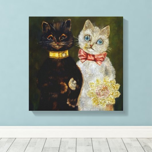 Bride en Groom van Louis Wain Canvas Afdruk (Insitu (Houten vloer))