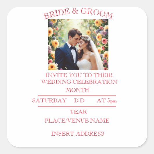 BRIDE EN GROOM VIERKANTE STICKER (Voorkant)