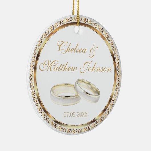 Bride en Groom Wedding Bands Keepslag Keramisch Ornament (Rechts)