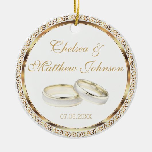 Bride en Groom Wedding Bands Keepslag Keramisch Ornament (Voorkant)