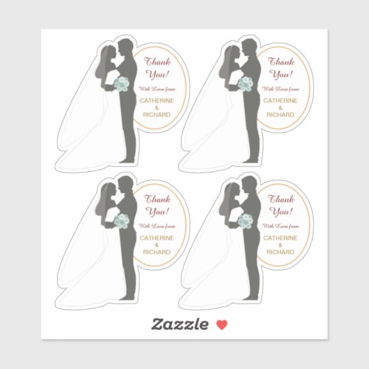 Bride en Groom Wedding Bedankt Contour Sticker (Vel)