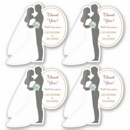Bride en Groom Wedding Bedankt Contour Sticker (Voorkant)