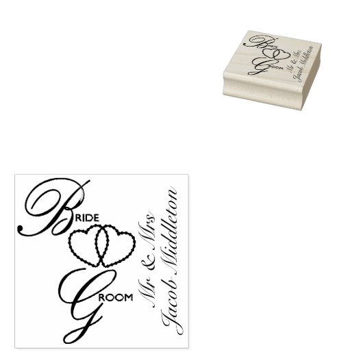 Bride en Groom Wedding Hearts Rubberstempel (Gestempeld)