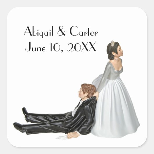 Bride en Groom Wedding Humor op White Vierkante Sticker (Voorkant)
