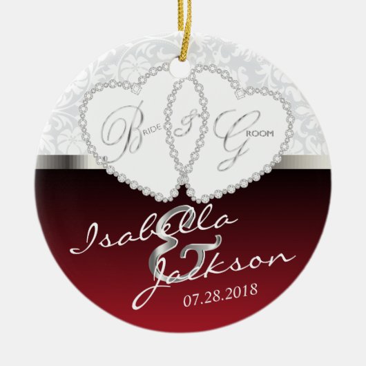 Bride en Groom Wedding Keepslag - Donkerrood Keramisch Ornament (Voorkant)