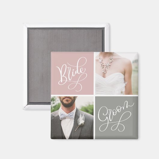 Bride en Groom Wedding Photo Collage Magnet (Voorkant / Achterkant)