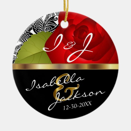 Bride en Groom Wedding Red Rose Keepomwille Keramisch Ornament (Voorkant)