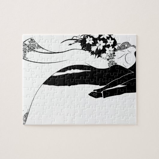 Bride en Groom Wedding Silhouette Legpuzzel (Horizontaal)