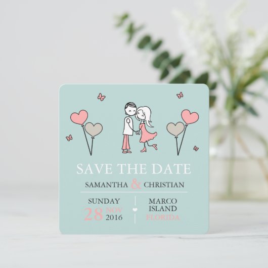 Bride en Groom Wedding sparen de Datum Save The Date (Staand voorkant)