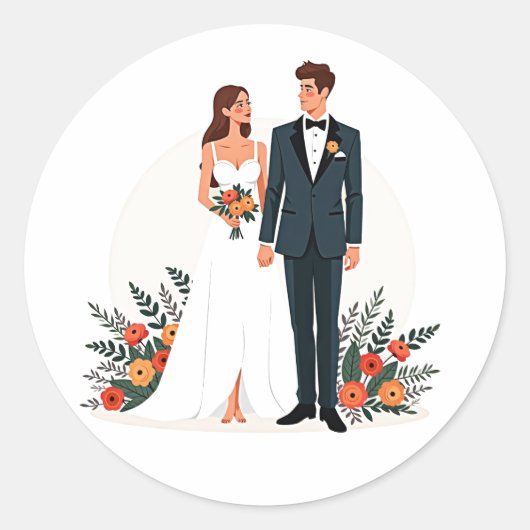 Bride en Groom Wedding Sticker (Voorkant)