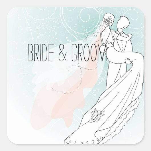 Bride en Groom Wedding Vierkante Sticker (Voorkant)