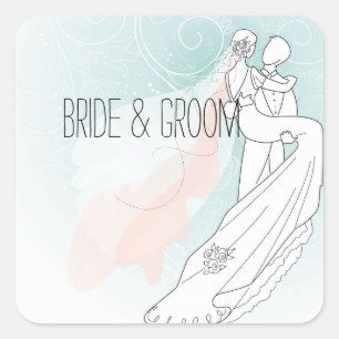 Bride en Groom Wedding Vierkante Sticker