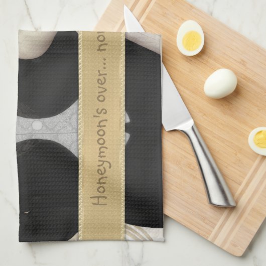 Bride en Groom (wit) Funny Dish Towel Theedoek (Quarter Fold)