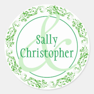 Bride en groomnamen samen. ronde sticker