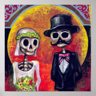 Bride en Mustachioed Groom Poster