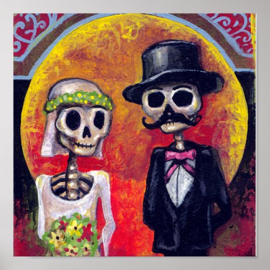 Bride en Mustachioed Groom Poster (Voorkant)
