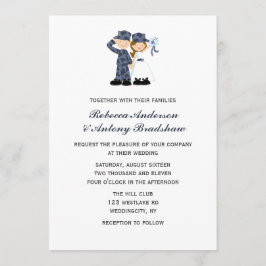 Bride en Soldaat in Blue Camouflage Wedding Kaart