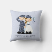 Bride en Soldaat in Blue Camouflage Wedding Kussen (Achterkant)
