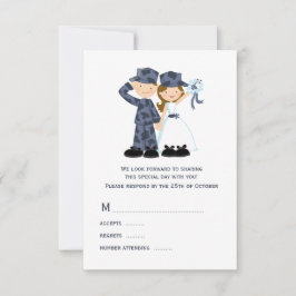 Bride en Soldaat in Blue Camouflage Wedding RSVP Kaartje