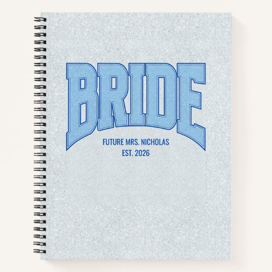 BRIDE Faux Glitter Varsity Engagement Bridal Notitieboek (Voorkant)