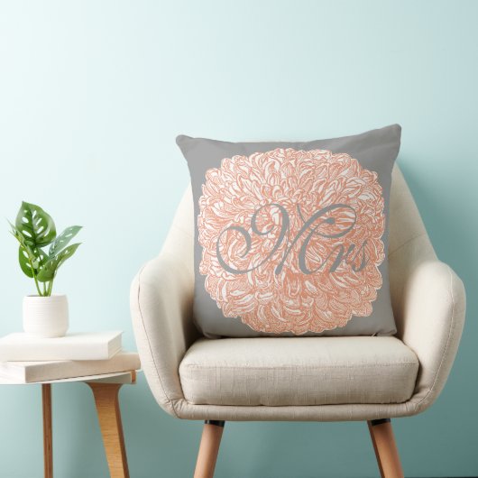 Bride  Floral Chrysanthemum Gray Peach Kussen (Stoel)