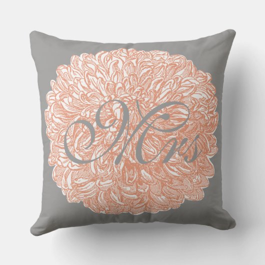 Bride Floral Chrysanthemum Gray Peach Kussen (Achterkant)