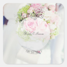 Bride Flower Bouquet, editable bruiloft-Bedankt Vierkante Sticker