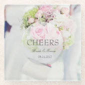 Bride Flower Bouquet editable Cheers Glazen Onderzetter (Voorkant)