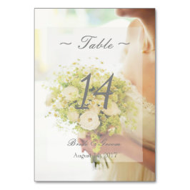 Bride flower bouquet- Floral Wedding Table Number Kaart