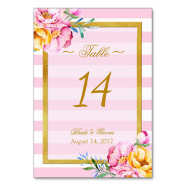 Bride flower bouquet- Floral Wedding Table Number Kaart