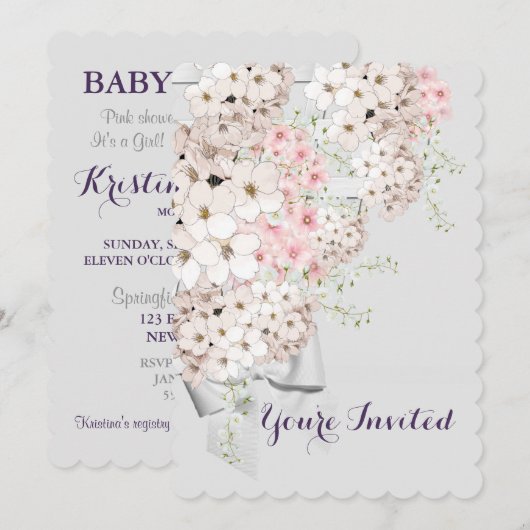 BRIDE Flowers & Lattice Grey & Roze Shower Party Kaart (Voorkant / Achterkant)