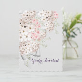 BRIDE Flowers & Lattice Grey & Roze Shower Party Kaart (Staand voorkant)