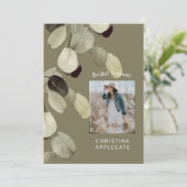 Bride Foto Eucalyptus Dark Khaki Vrijgezellenfeest Kaart (Staand voorkant)